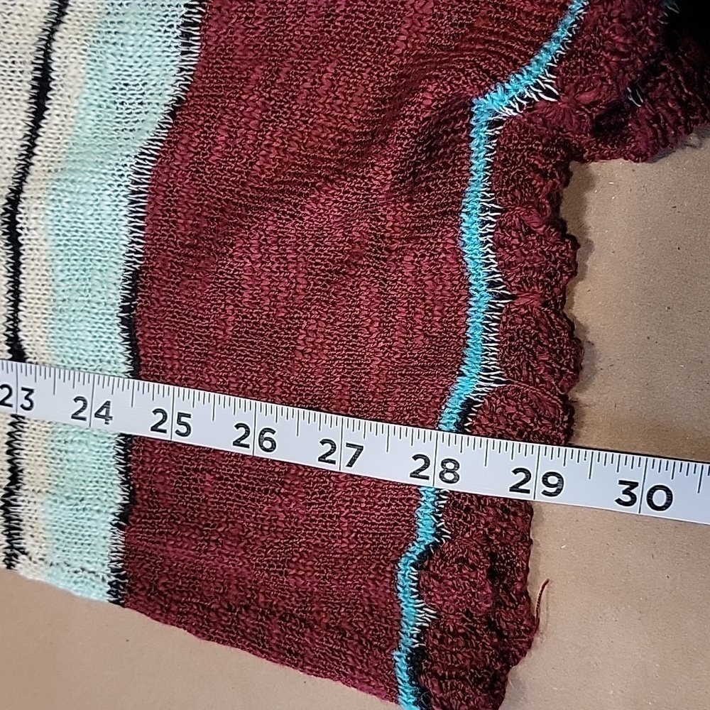 Alya (Francesca’s) Size S Teal, Black Burgundy, White Aztec Knit Hooded Cardigan - Picture 9 of 11